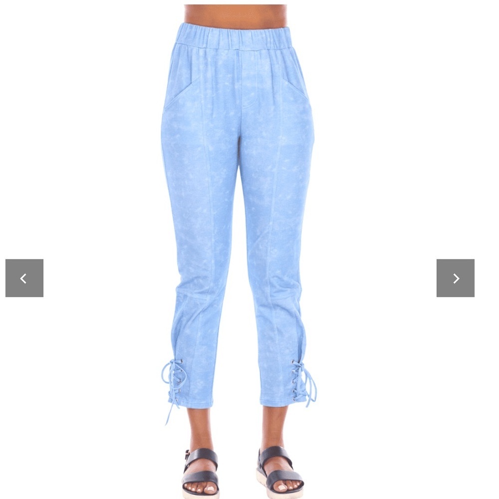 Neon Buddha Blue Sierra Watercolor Pants Lace Ankle Detailing